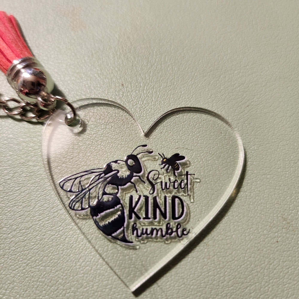 Heart-Shaped Bee Keychain with Pink Tassel
